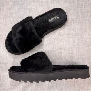 Koolaburra by UGG Fuzz‎ Ahh Slide Sandals Women's Black Platform Comfort 9